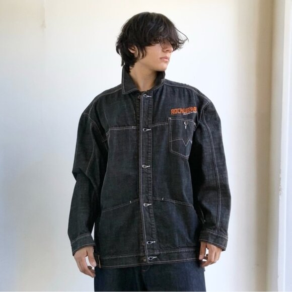 Men's Rocawear BlackOrange Fashion Denim Jacket NWT